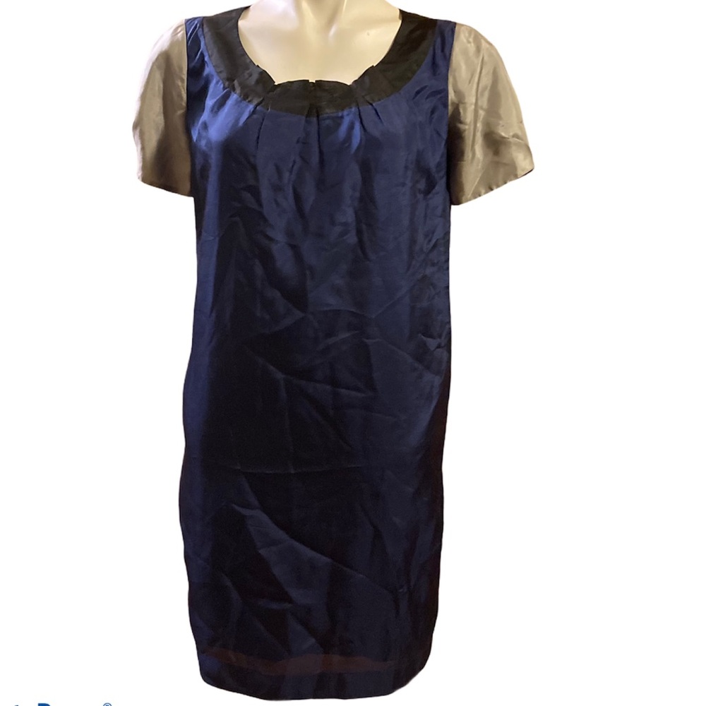 VINCE blue colorblock 100% silk shift dress